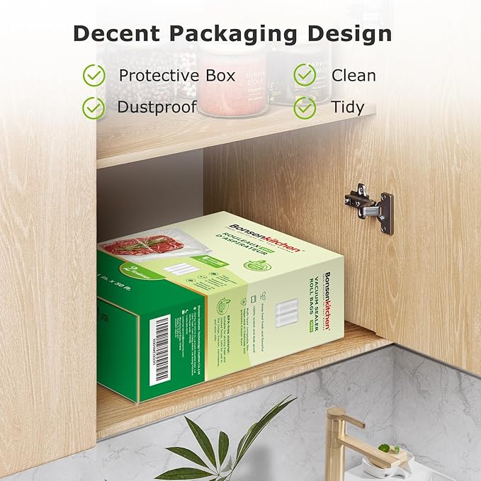 Bonsenkitchen Vacuum Sealer Bags Rolls, 11 in x 50 ft Rolls 2 pack Durable Food Sealer Bags, Commercial Grade, Heavy Duty, BPA Free, Seal a Meal, Great for Food Storage & Sous Vide Cooking, VB24