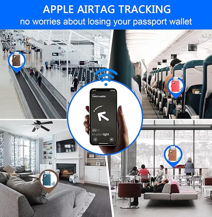 Airtag Passport Holder Cover Wallet Travel Essentials Leather RFID Blocking Case Vacation Luggage Must Haves Travel Accessories for Men Women (117#Black)