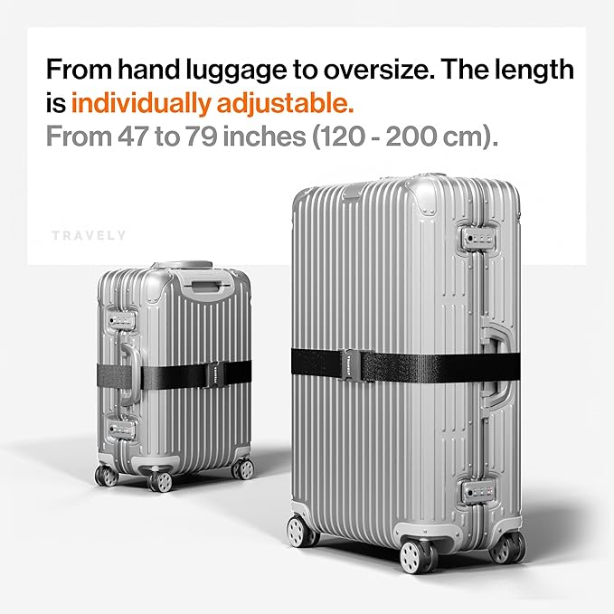 TRAVELY Luggage Straps - Particularly conspicuous & Secure - Incl. 4 Name Tags - Luggage Strap Ideal crosswise - [Set of 4]