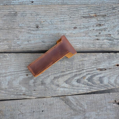 JJNUSA Handmade Sleeve Travel Pouch Leather Safety Razor Case, Double Edge Razor 4.5", Old Fashioned Razor Sleeve Shaving Accessories Men's Shaving Razor Brown