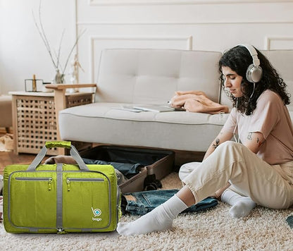 Bago Foldable Duffel Bags for Traveling Women & Men - 40L Sports Packable Duffle Bag for Travel with Shoe Compartment - Water Repellant, Heavy Duty, Lightweight Folding & Collapsible (Green)