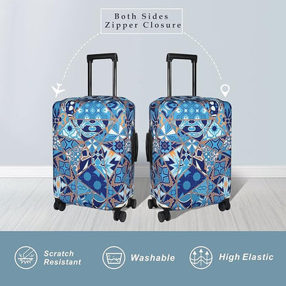 Explore Land Travel Luggage Cover Suitcase Protector Fits 23-26 Inch Case (Portuguese tiles, M)