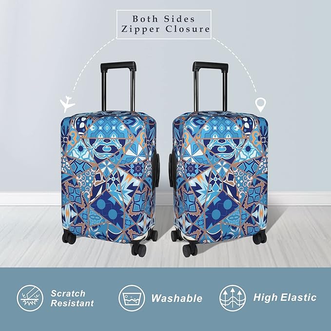 Explore Land Travel Luggage Cover Suitcase Protector Fits 31-32 Inch Case (Portuguese tiles, XL)