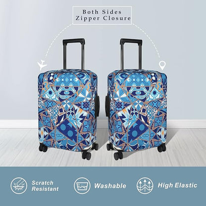 Explore Land Travel Luggage Cover Suitcase Protector Fits 27-30 Inch Case (Portuguese tiles, L)