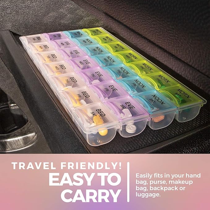 MEDca Pill Organizers - (40 Pack Bulk) Large Pill Organizer with Weekly and Daily 4-Times-A-Day Compartments for Morning, Noon, Evening, Night - BPA-Free, Portable and Travel Friendly Pill Boxes Case