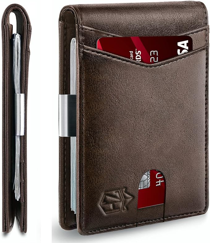 Zitahli Money Clip Wallets for Men,Slim Bifold Wallet 10-12 Cards, Mens Leather Wallet with ID Window,RFID Blocking Thin Minimalist Credit Card Holder,Gifts for Him