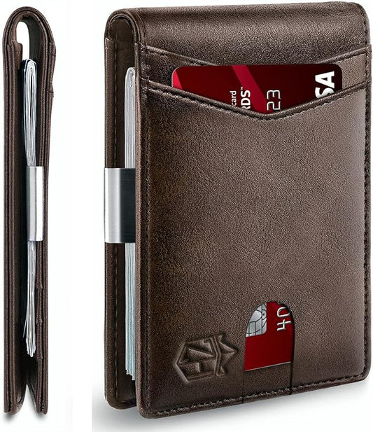 Zitahli Money Clip Wallets for Men,Slim Bifold Wallet 10-12 Cards, Mens Leather Wallet with ID Window,RFID Blocking Thin Minimalist Credit Card Holder,Gifts for Him