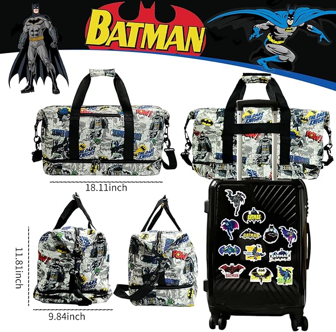 BATMAN Travel Duffel Bag with Black and White Graphic Design, Spacious Interior, Durable Material, Adjustable Shoulder Strap, and Convenient Carry Handles for Stylish Travel