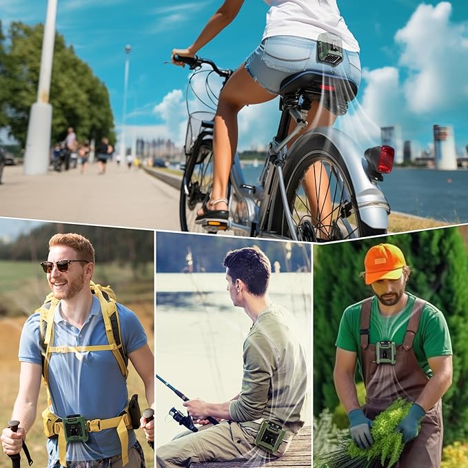 10000mAh Portable Waist Clip Fan, 40H Cooling Personal Wearable Fan, 5 Speeds 16000RPM Strong Belt Fan, Rechargeable Hands-free Neck Fan With Flashlight for Outdoor Jobsite Camping Traveling