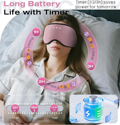 MUSICOZY Sleep Headphones with Bluetooth 5.4 Sleep Mask, Removable 3D Eye Cups for Zero Pressure Comfort, Wireless Bluetooth Eye Mask for Sleeping with Timer