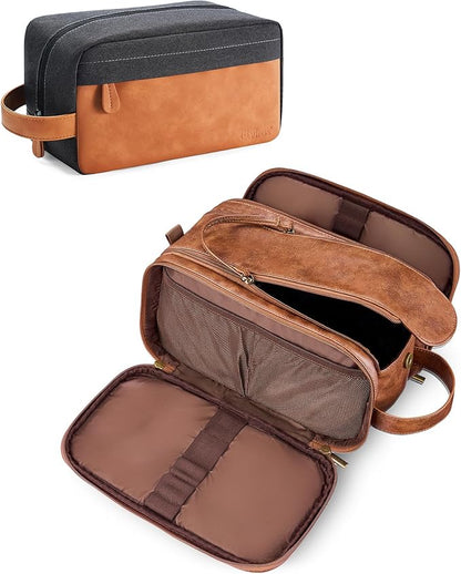Elviros Travel Toiletry Bag Gift for Men，Mens Toiletries Bag Gifts Set Shaving Dopp Kit Water-resistant Bathroom Toiletries Organizer PU Leather Cosmetic Bags 2 Pack