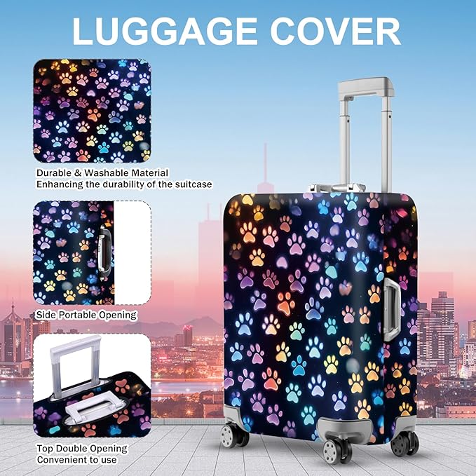 ANNA QUEEN Dragonfly & Floral Luggage Cover, Night Sky & Floral Design, Stretchable, Washable Travel Protector for 20-34 Inch Suitcases