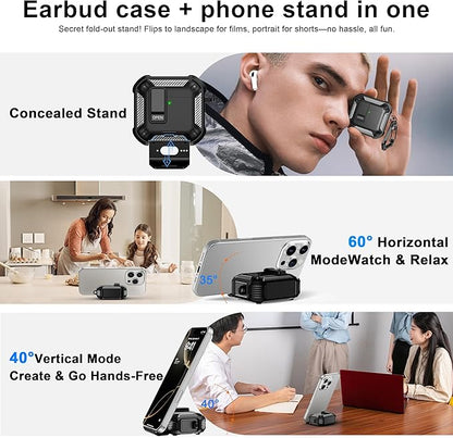 RFUNGUANGO Compatible AirPods 4th Generation Protective Case with Phone Holder and Compatible Back Magnetic Suction Function, Suitable for AirPods 4th Case-Black