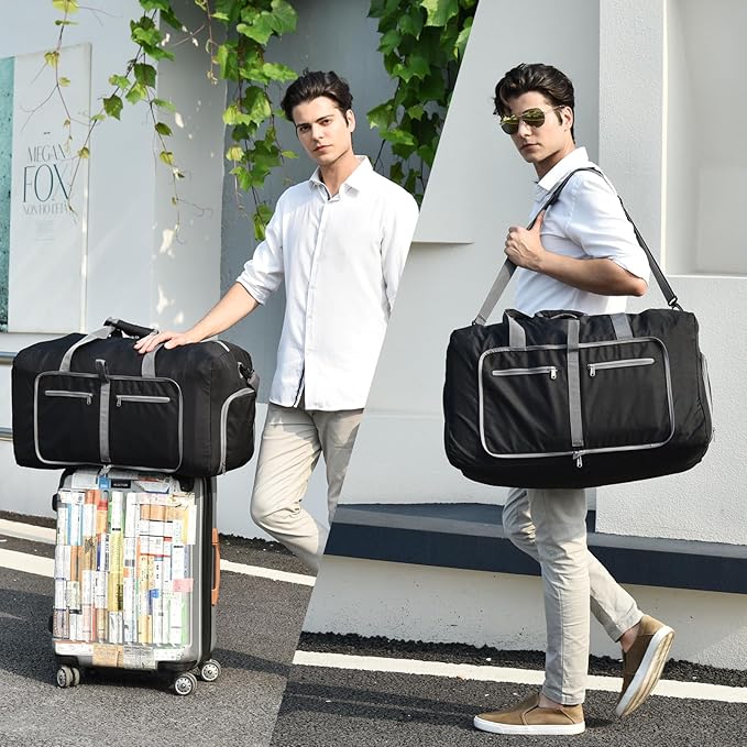 Dimayar 85L Travel Duffle Bag for Men Women - Foldable Duffel Bag with Shoes Compartment - Overnight Bags Waterproof & Tear Resistant(Black)