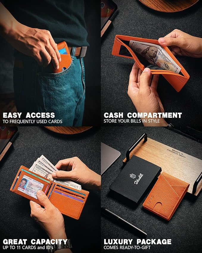 Zitahli Wallet for Men Slim 11 Credit Card Holder RFID Blocking Small Men's Wallet Bifold Minimalist Front Pocket With Mens Gifts Box
