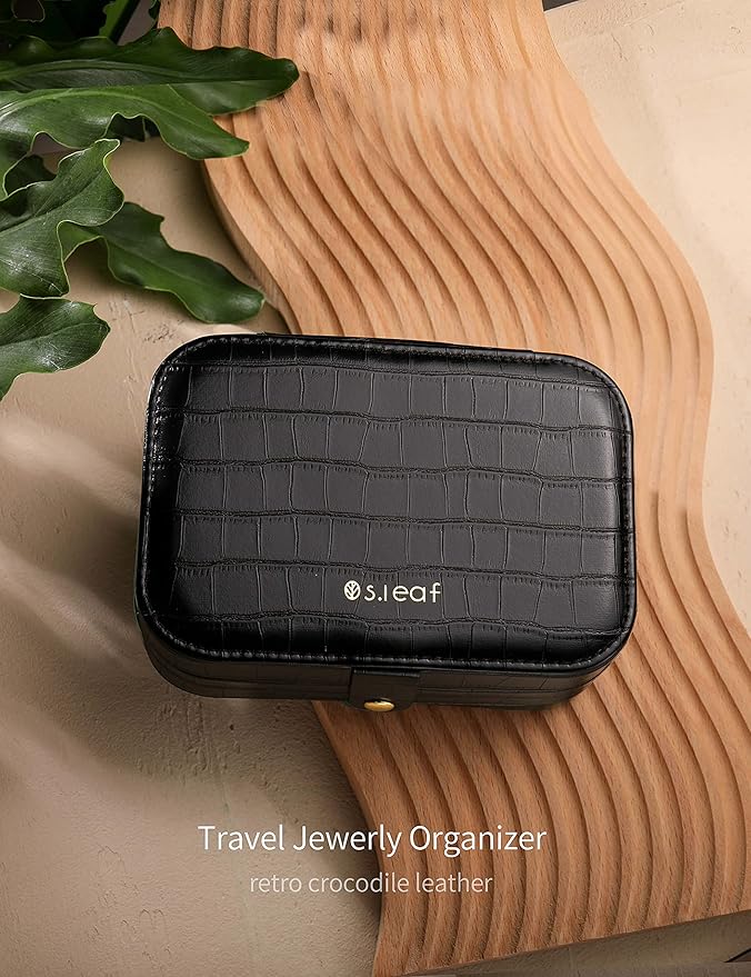 S.Leaf Travel Jewelry Organizer Boxes for Women Small Portable Necklace Earrings Bracelet Rings Travel Case Best Friend Birthday Gifts for Women Trendy (15_Crocodile_Black_Big)