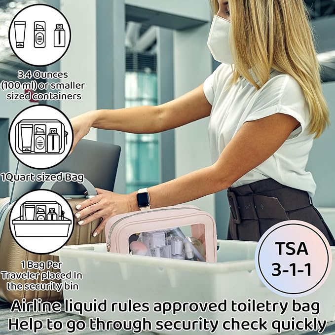 8 Packs TSA Approved Toiletry Bags Clear Toiletry Bags for Travel PVC Makeup Pouch Waterproof Quart Size Clear Cosmetic Bag with Zipper for Airport Airline Compliant Bag Women Men Travel Bathroom