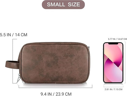 Elviros Travel Toiletry Bag for Men, Shaving Dopp Kit Water-resistant Bathroom Small Toiletries Organizer PU Leather Cosmetic Bags