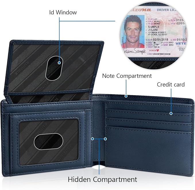 RUNBOX Wallet for Men Slim Rfid Leather 2 ID Window With Gift Box