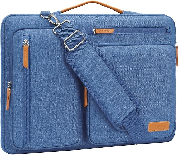 MOSISO 360 Protective Laptop Shoulder Bag,15-15.6 inch Computer Bags Compatible with MacBook Pro 16 inch, HP, Dell, Lenovo, Asus Notebook,Side Open Messenger Bag with 4 Zipper Pockets, Cadet Blue
