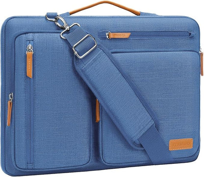 MOSISO 360 Protective Laptop Shoulder Bag,15-15.6 inch Computer Bags Compatible with MacBook Pro 16 inch, HP, Dell, Lenovo, Asus Notebook,Side Open Messenger Bag with 4 Zipper Pockets, Cadet Blue