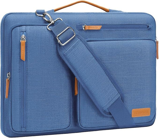 MOSISO 360 Protective Laptop Shoulder Bag,15-15.6 inch Computer Bags Compatible with MacBook Pro 16 inch, HP, Dell, Lenovo, Asus Notebook,Side Open Messenger Bag with 4 Zipper Pockets, Cadet Blue