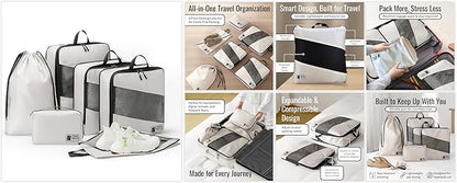 Travel Mate Co 6-Piece Travel Bag Set - 3 Packing Cubes for Travel in Small, Medium & Large - Includes 1 Shoe Bag, 1 Laundry Pouch & 1 Toiletry Organizer - Lightweight & Durable Luggage Organizer Bags