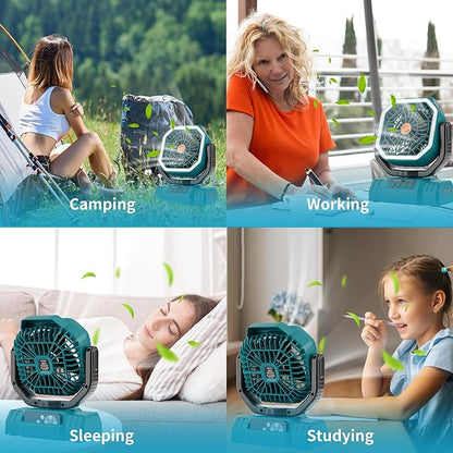 AVV 20000mAh High Speed Portable Camping Rechargeable Fan with Remote Control, Battery Powered with Auto Oscillating with Camping Essentials Accessories for Outdoor, Beach, Patio, Tent, Cyan