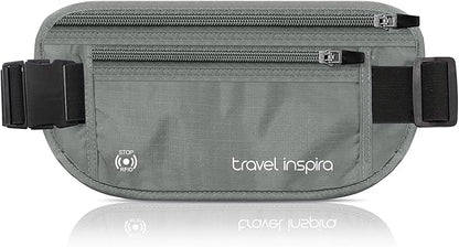 travel inspira Travel Money Belt with Slim Anti-Theft RFID Blocking Passport Holder for Travel Concealed under Clothes for Ultimate Protection of Credit Cards, Cash, Passport & Documents, Grey