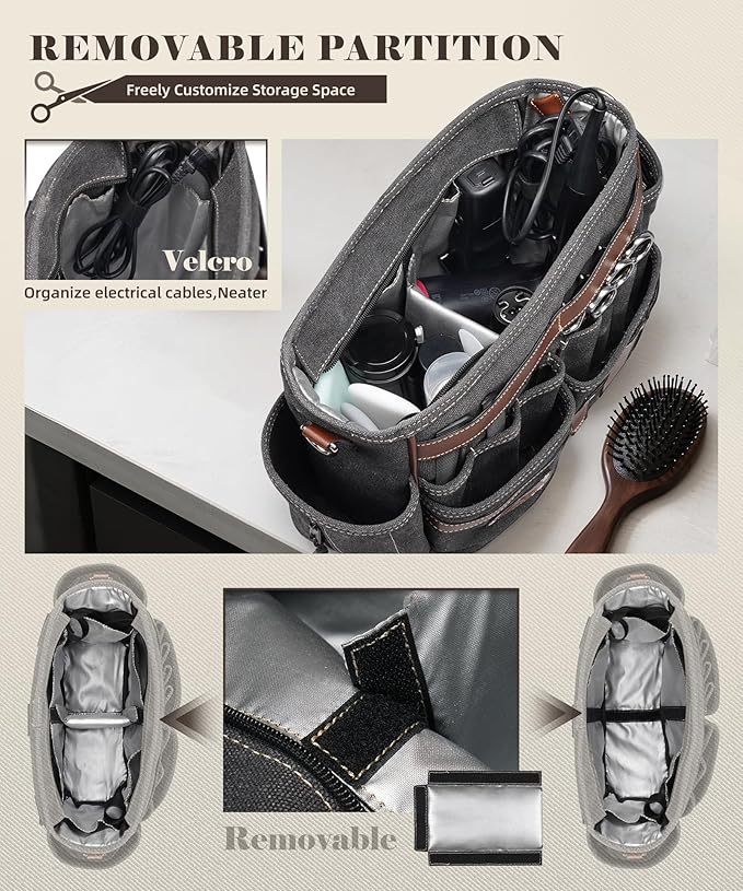 ARCFOX Barber Bag 10.2L, Heat-Insulating Hairstylist Travel Bag with Adjustable Waist Belt & Shoulder Strap, 16oz Canvas and EVA Clipper Shear Case for Razor & Pet Grooming - No Clutter & Easy Access