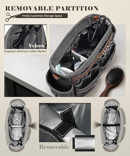 ARCFOX Barber Bag 10.2L, Heat-Insulating Hairstylist Travel Bag with Adjustable Waist Belt & Shoulder Strap, 16oz Canvas and EVA Clipper Shear Case for Razor & Pet Grooming - No Clutter & Easy Access