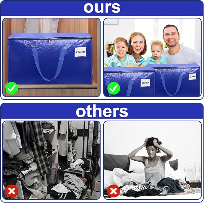 Moving Bags with Zipper - Extra Large Space Saving Totes for Storage, Heavy-Duty Tool Bag with Carrying Handles, Ideal for Camping & Travel, Tag Pocket Included