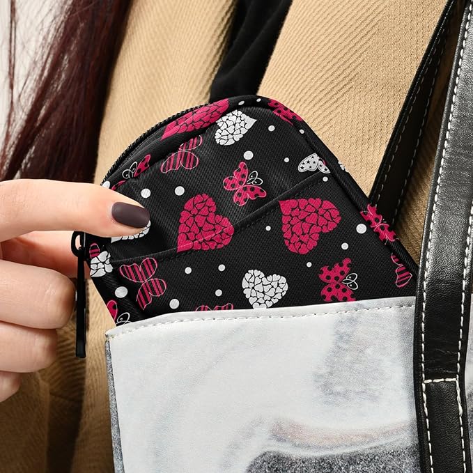 Fustylead Hearts and Butterflies Pill Organizer Case with Zipper 2 Times A Day for Vitamin and Supplement, 7 Day Travel Organizer Medicine Case