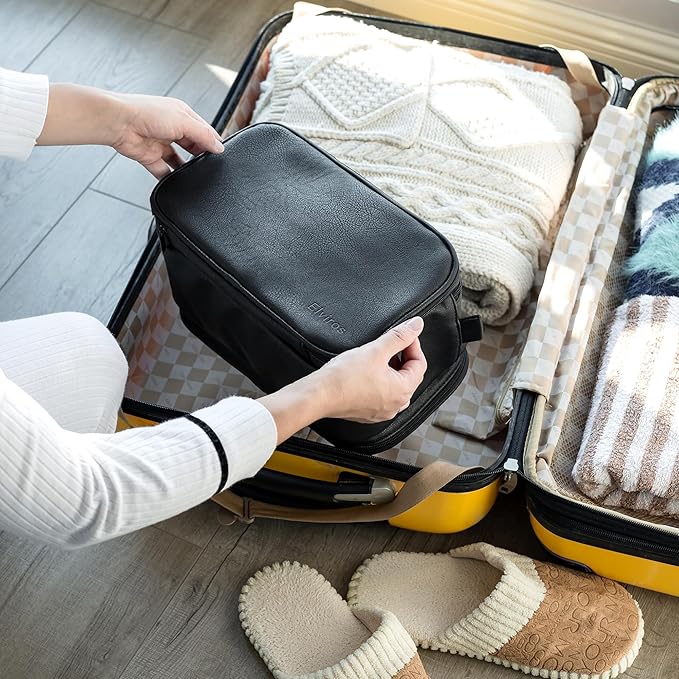 Elviros Toiletry Bag for Men, Large Travel Shaving Dopp Kit Water-resistant Bathroom Toiletries Organizer PU Leather Cosmetic Bags