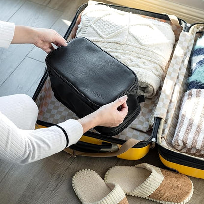 Elviros Travel Toiletry Bag for Men, Shaving Dopp Kit Water-resistant Bathroom Small Toiletries Organizer PU Leather Cosmetic Bags