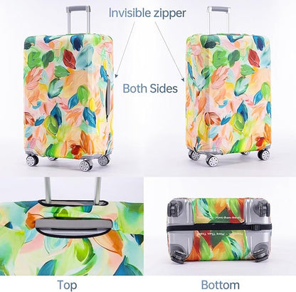 Travelkin Luggage Covers For Suitcase Tsa Approved,Suitcase Cover Protector Fit 18-32 Inch Luggage (Coloured Leaves, L)