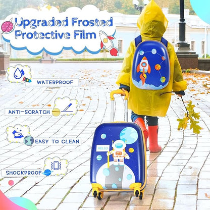 KOTEK Kids Carry On Luggage Set, 16" Hardside Rolling Suitcase with Spinner Wheels, Travel Rolling Luggage for Boys Girls (Spaceman)