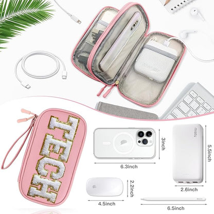 COSHAYSOO Electronic Travel Case Cable Cord Charger Organizer Pouch Bag Airplane Essentials Unique Birthday Christmas Gifts for Women College Teen Girls Traveler Accessories (Light Pink)