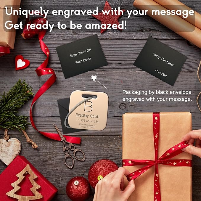 Stainless Luggage Tags for Suitcases 4 Pack: Metal Personalized Luggage Tags for Backpacks & Bags with Customizable Texts (Rose Gold)