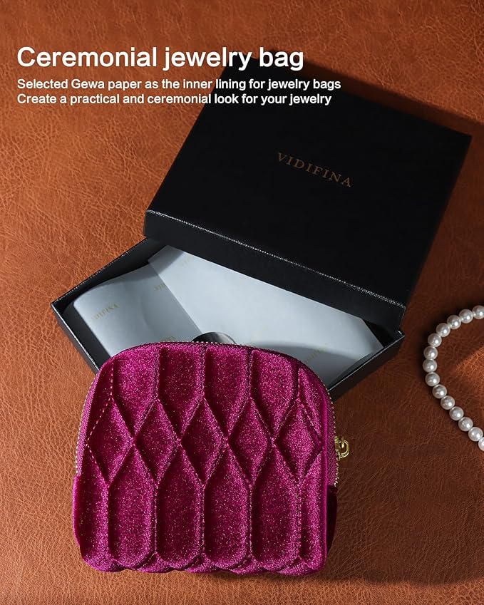 Small Travel Jewelry Case, Mini Travel Jewelry Bag with Zipper, 5-Layer Velvet Organizer Pouch for Bracelet Rings Earrings - Diamond Stitched Velvet Navy Blue