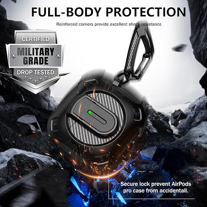 RFUNGUANGO for AirPods 4th Generation Case, 2024 New Space Theme Case. Compatible with AirPods 4th Generation, with Locking Feature, Military Grade Drop Protection, Works with MagSafe.[Black]