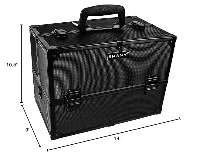 SHANY Essential Pro Makeup Train Case Cosmetic Box Portable Makeup Case Cosmetics Beauty Organizer Jewelry storage with Locks, Multi Compartments Makeup Box and Shoulder Strap - All Black