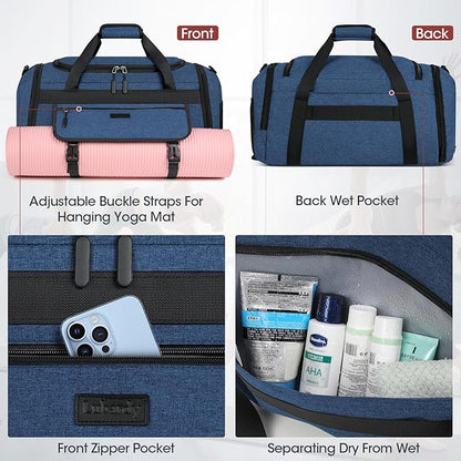 IGOLUMON Gym Bag for Men 40L Sports Duffel Bags Gym Duffle Bag Women with Shoe Compartment & Wet Pocket Water Resistant Travel Duffel Bag Lightweight Weekender Overnight Bag Blue