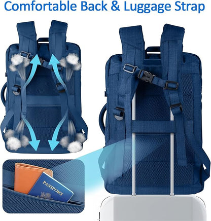 Large Travel Laptop Backpack for Men, 50L Carry On Backpack, Expandable Laptop Bag Water Resistant Overnight Weekender Gym Daypack Traveling Backpack, Traveler Gifts, Blue