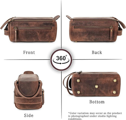 LUXEORIA Genuine Leather Toiletry Bags for Men and Women, Handmade Premium Leather Dopp Kit and Shaving Bag, Cosmetic Bag for Womens and Mens, Travel Essentials & Organizers