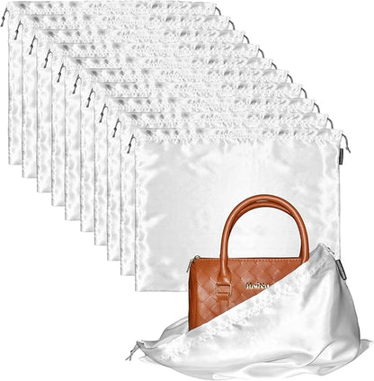 10 Pack Dust Bags for Purses and Handbags, Silk Dust Cover Storage Bag with Drawstring Travel Storage Pouch for Handbag Purse Shoes Boots (White, 23.6 × 19.6 in)