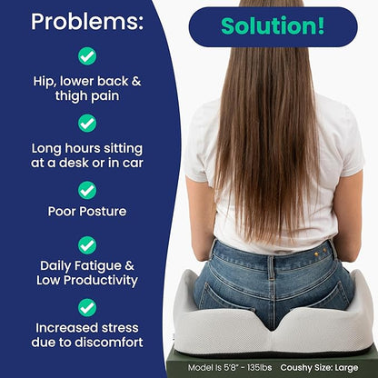 | Ergonomic Seat Cushion- Car Seat Cushion/Office Desk Accessories| Chair Cushions for Dining Chairs-Home Office Chairs- Supporting Other Sciatica Pain Relief Devices (Black, Standard)