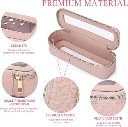 Pinkmik Travel Clear Makeup Bag with Brush Case TSA Approved Toiletry Bag Waterproof Cosmetic Organizer with Zipper Car Essential for Women (Pink, M+SLIM)