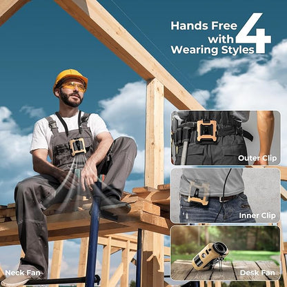 10000mAh Portable Waist Clip Fan - 40H Cooling Personal Wearable Fan,5 Speeds 16000RPM Strong Belt Fan,Rechargeable Hands-free Neck Fan With Flashlight for Outdoor Jobsite Camping Traveling