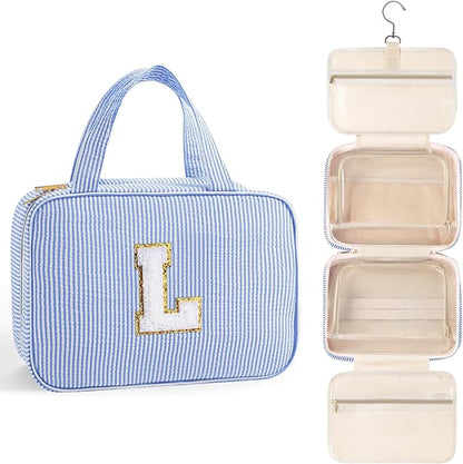 TOPEAST Christmas Gifts for Women Teen Girls Kids - Travel Hanging Toiletry Bag, Personalized Initial Toiletry Pouch, Birthday Gifts for Women Mom Daughter Sister Friends, Cruise Essentials, Blue L